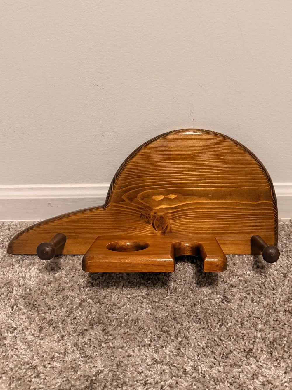Vintage Baseball Cap-Shaped Wooden Wall Organizer Bat, Ball & Glove Holder